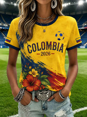 Women's Colombian football casual printed short-sleeved T-shirt
