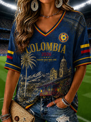 2026 Colombia Soccer Commemorative Art V-Neck T-Shirt