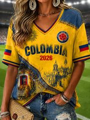 2026 Colombia Soccer Patchwork Casual V-Neck T-Shirt