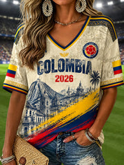 2026 Colombia Soccer Commemorative Artistic Casual V-Neck T-Shirt