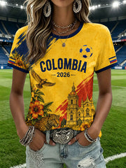 Women's Colombian football casual printed short-sleeved T-shirt