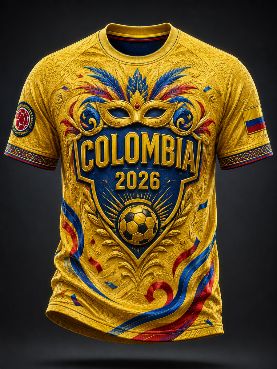 2026 Colombia Soccer Commemorative Patchwork Casual T-Shirt