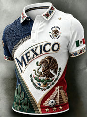 Men's Mexican Football Cheering Embossed Textured Traditional Totem Art Print Polo Shirt