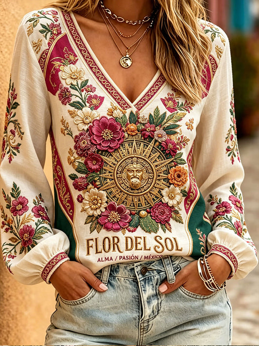 Women's Mexico Football Lover Art Printed Linen Tops