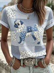 Women's Animal Dog Countryside Style Printed Vintage Fashion Loose Short Sleeve T-Shirt