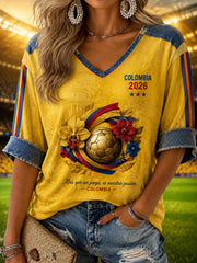Women's 2026 Colombia Soccer Patchwork Casual T-Shirt