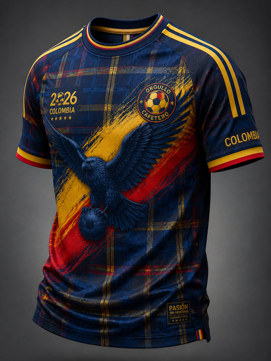 Retro 2026 Colombia Soccer Checkered Casual T-Shirt