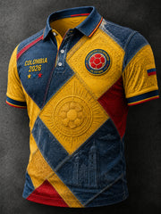Retro Columbia Football Patchwork Casual Polo Shirt