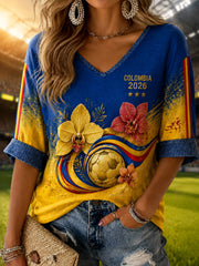 Women's 2026 Colombia Football Gradient Casual T-Shirt