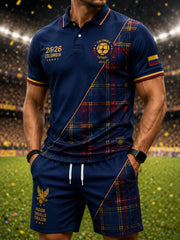 Retro 2026 Colombia Soccer Patchwork Casual Polo Shorts Set