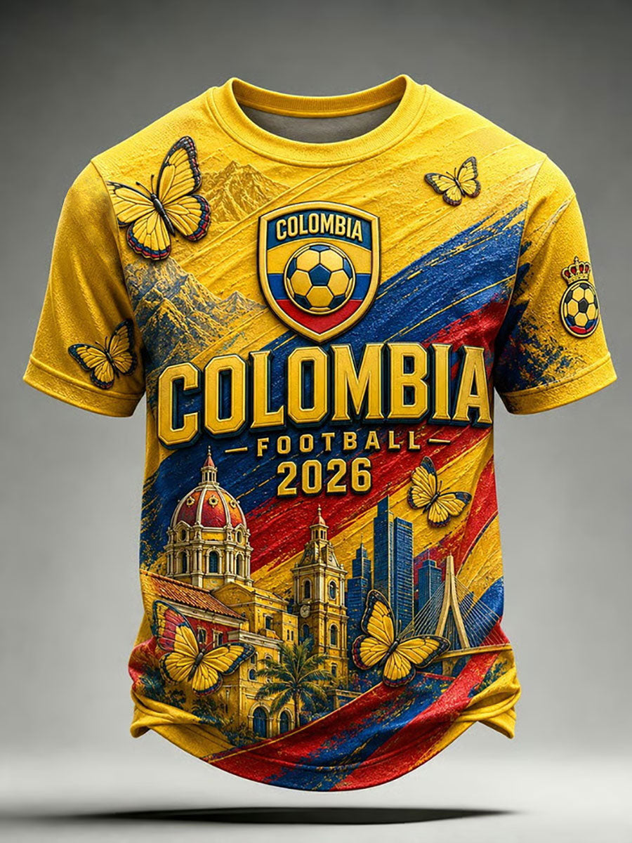 Men's 2026 Colombian football casual printed unisex short-sleeved T-shirt