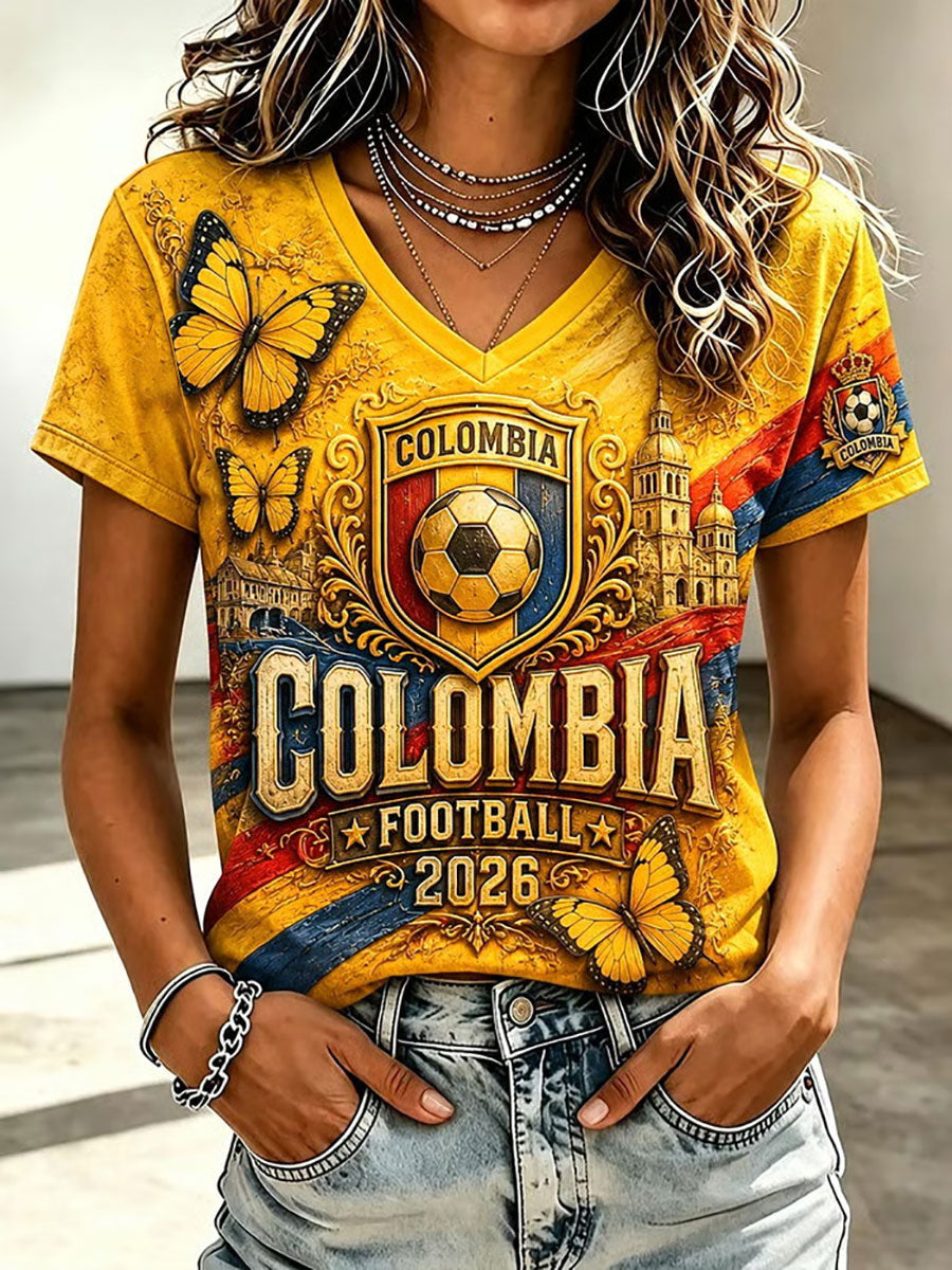 Women's 2026 Colombian football casual printed short-sleeved T-shirt