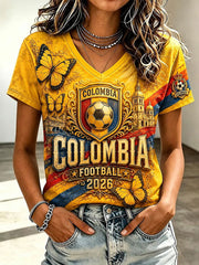 Women's 2026 Colombian football casual printed short-sleeved T-shirt