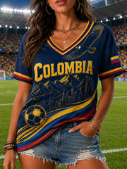 Women's 2026 Colombian football casual printed short-sleeved T-shirt