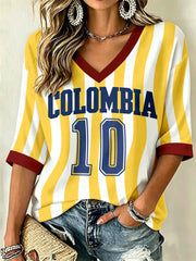 Women's 2026 Colombian football casual printed Waffle T-shirt