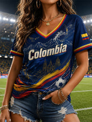 Women's 2026 Colombian football casual printed short-sleeved T-shirt
