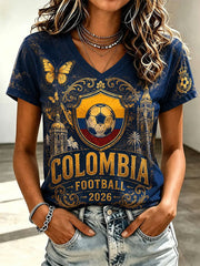 Women's 2026 Colombian football casual printed short-sleeved T-shirt