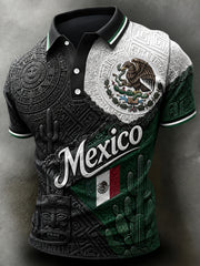 Men's Mexican Football Traditional Totem Cheering Fan Art Print Polo Shirt