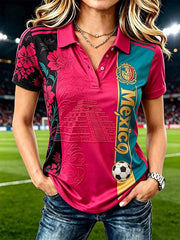 Women's Mexican Football Print Polo Shirt
