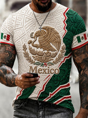 Men's Mexican Football Traditional Symbols Supporting Fan Art Print T-Shirt