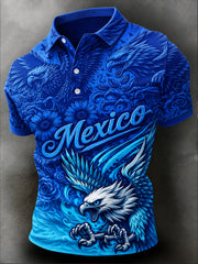 Men's Mexican Football Traditional Totem Cheering Fan Art Print Polo Shirt
