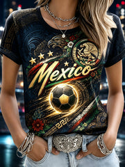 Women's Mexican Football Traditional Totem Cheering Fan Art Print T-Shirt