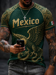 Men's Mexican Football Traditional Symbols Supporting Fan Art Print T-Shirt