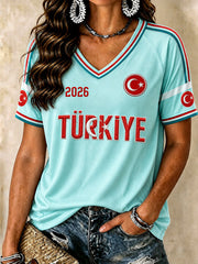 Women's Turkish Football V-Neck T-Shirts
