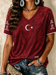 Women's V-neck off-shoulder short-sleeved T-shirt