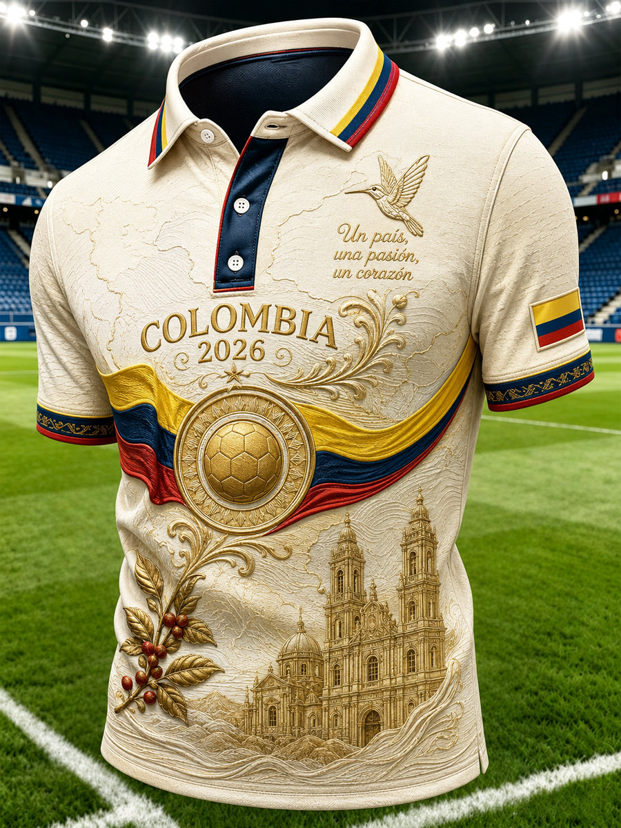 Retro Columbia Casual Polo Shirt for Soccer Fans