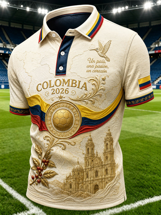 Retro Columbia Casual Polo Shirt for Soccer Fans