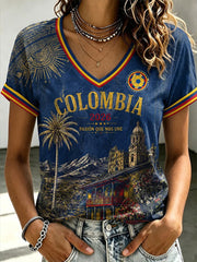 Women's Colombian Football Style Casual T-shirt