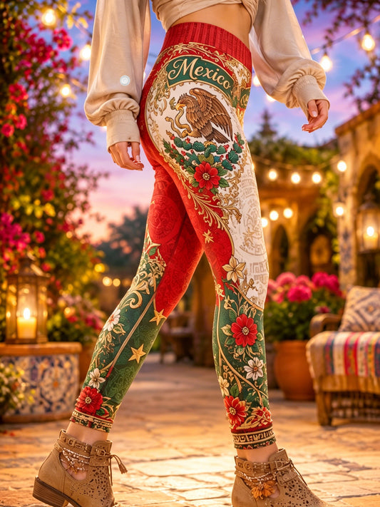 Women's Mexican Football Cheering Element Art Print Leggings