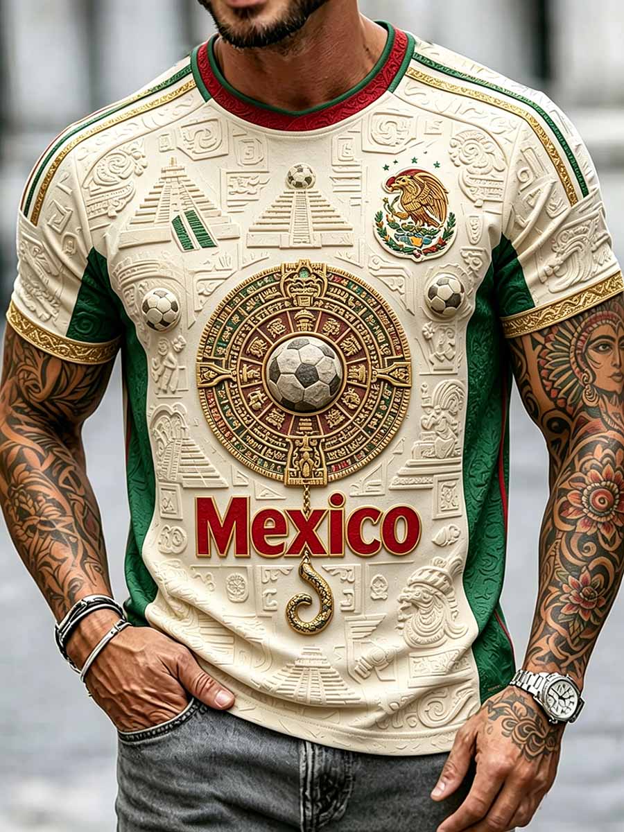 Men's Mexican Football Print Casual T-Shirt