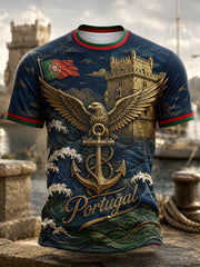 Men's Portuguese Football-Themed Cheering Art Print T-Shirt