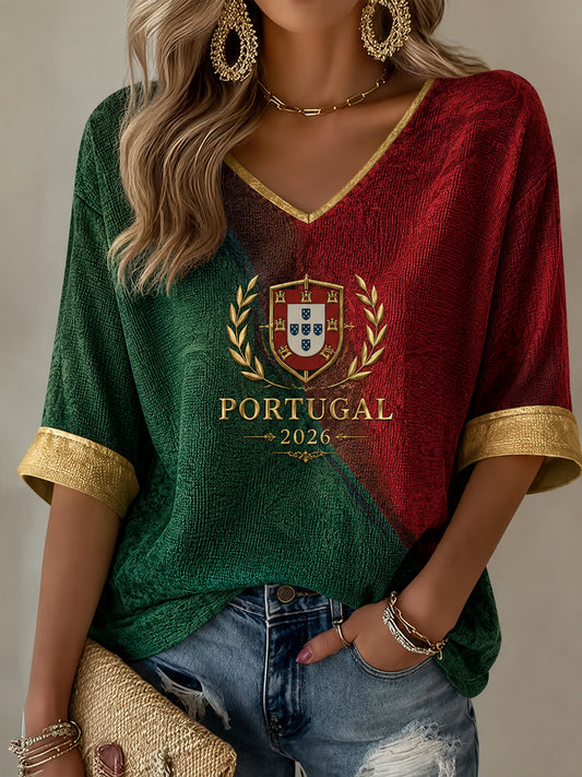 Women's Portuguese Football Print Casual T-shirt