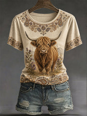 Women's Highland Denim Plaid Print T-shirt