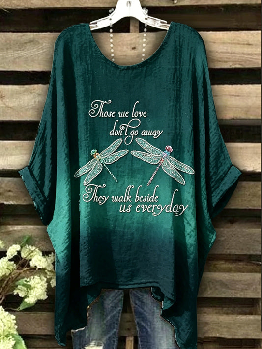 Women's Dragonfly Printed Vintage Fashion Loose Short Sleeve T-Shirt