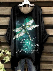 Women's Dragonfly Printed Vintage Fashion Loose Short Sleeve T-Shirt