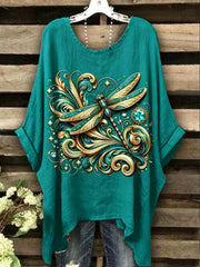 Women's Dragonfly Printed Vintage Fashion Loose Short Sleeve T-Shirt