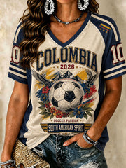 Women's 2026 Colombia Football Print Casual T-Shirt