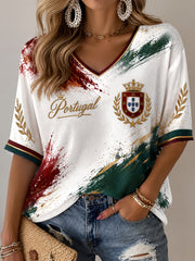 Women's Portuguese Football Print Casual T-shirt