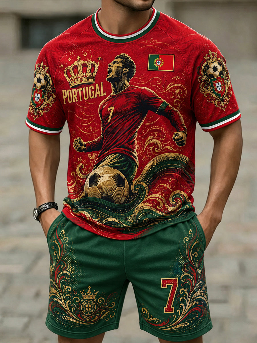 Men's Portugal Football Match Support Fan Culture Art Print T-Shirt Set