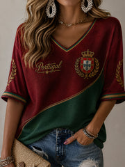 Women's Portuguese Football Print Casual T-shirt