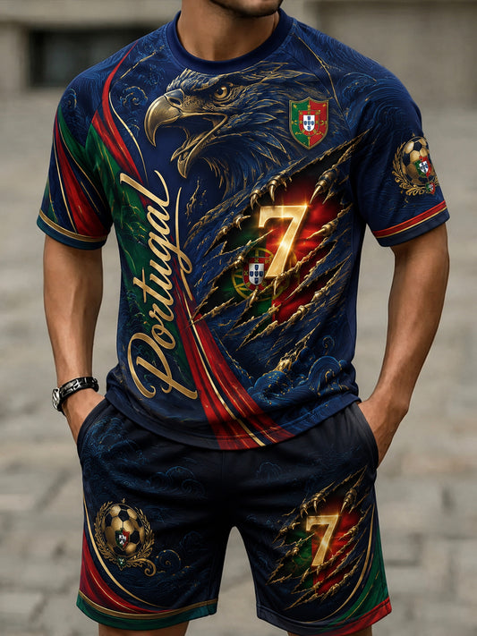 Men's Portugal Football Match Support Fan Culture Art Print T-Shirt Set