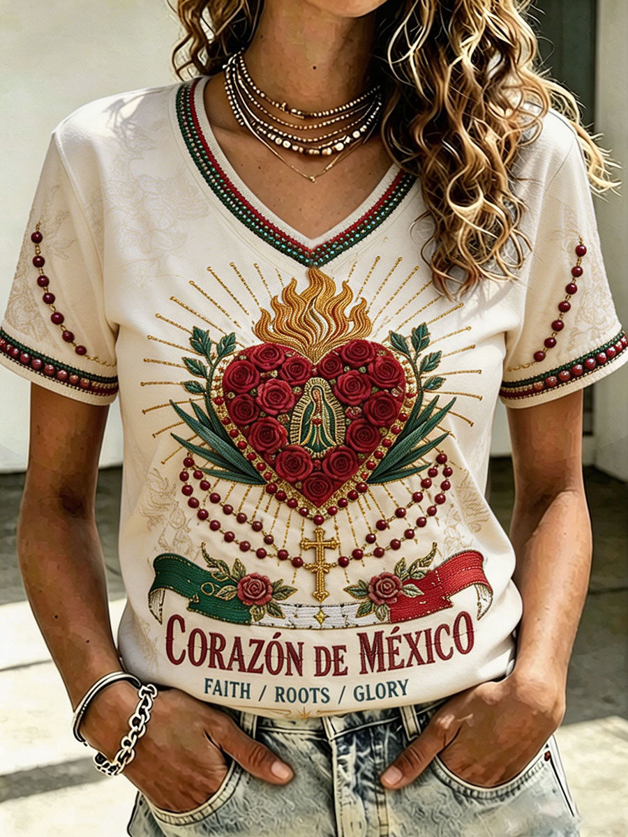 Women's Mexico Football Lover Art Printed T-shirt