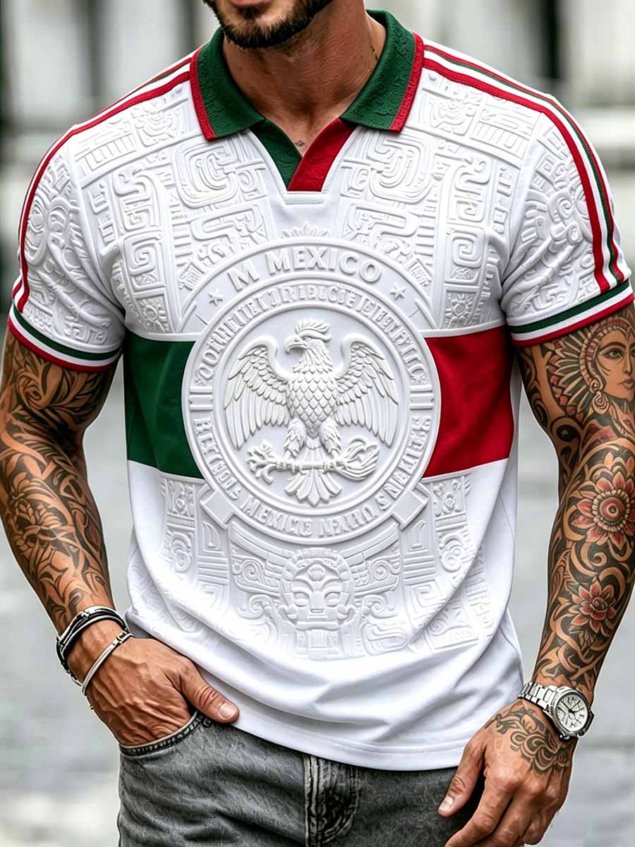 Men's Mexican Football Print Casual Polo Shirt