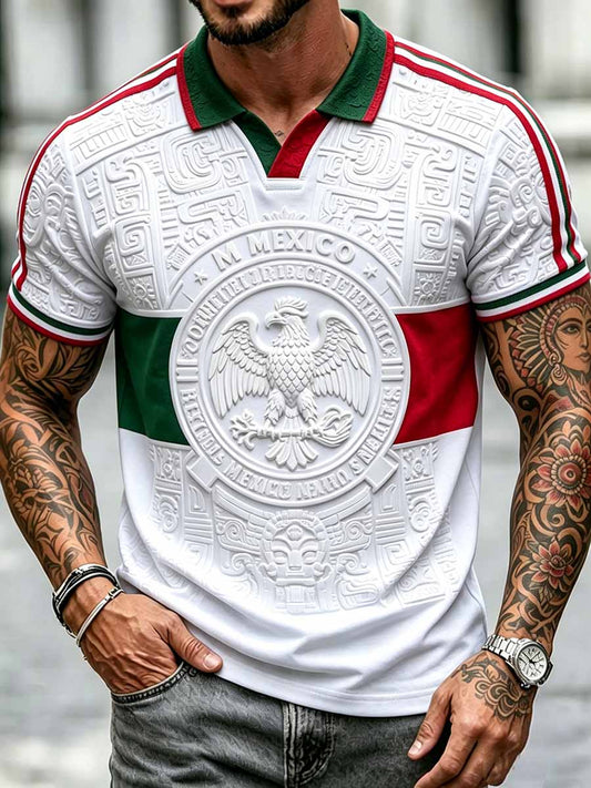 Men's Mexican Football Print Casual Polo Shirt