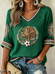 Women's Mexico Football Lover Art Printed T-shirt
