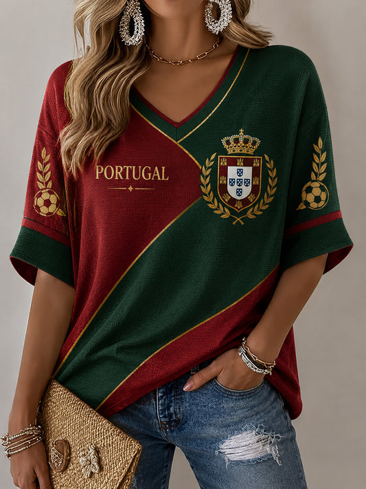 Women's Portuguese Football Print Casual T-shirt